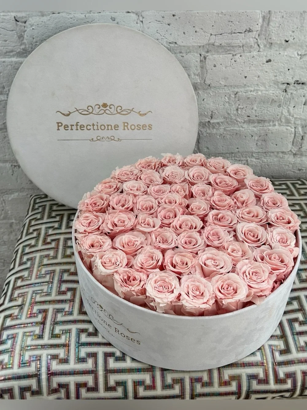 Perfection Pink Rose Hat Box Arrangement - 50 Roses